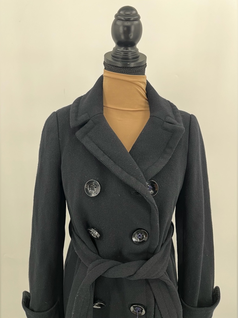 J.Crew Black Wool Blend Double Breasted Belted Peacoat Jacket Size 2 - Picture 6 of 14